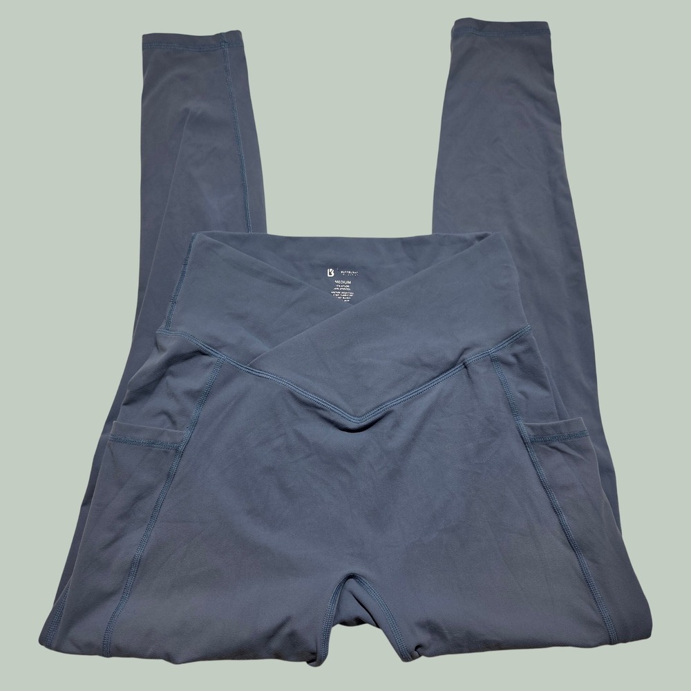 Buffbunny‎ Crossover Waist Workout Leggings Blue Pockets Size Medium